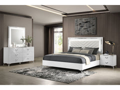 Cassia White High Gloss 4-piece Eastern King LED Bedroom Set - Ornate Home