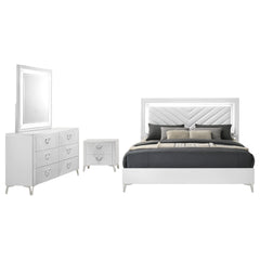 Cassia White High Gloss 4-piece Eastern King LED Bedroom Set - Ornate Home