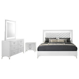 Cassia White High Gloss 4-piece Queen LED Bedroom Set - Ornate Home
