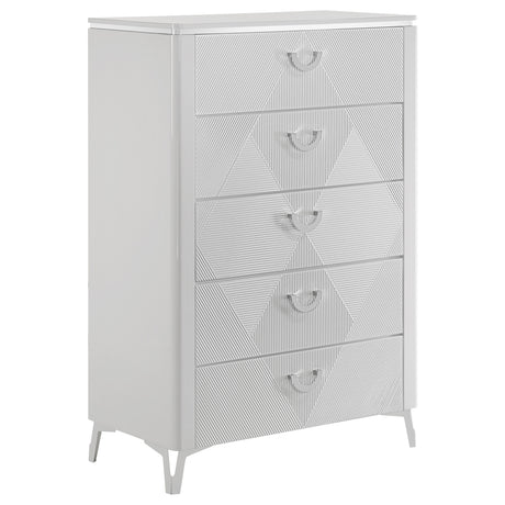 Cassia White High Gloss 5-drawer Bedroom Chest of Drawers - Ornate Home