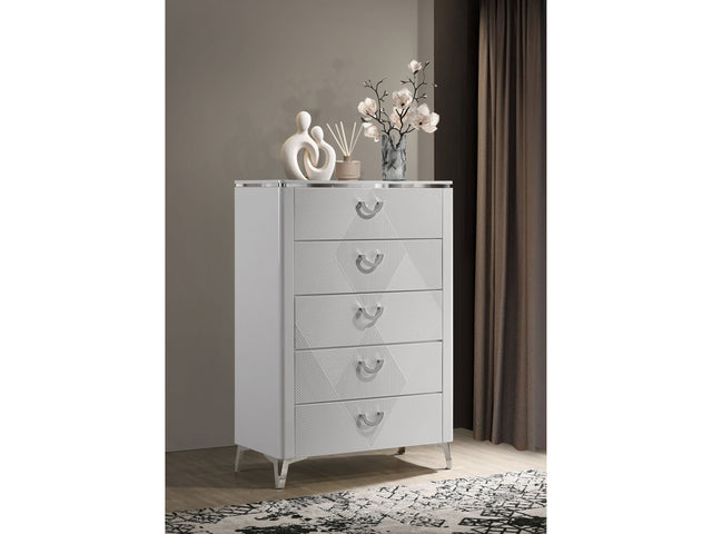 Cassia White High Gloss 5-drawer Bedroom Chest of Drawers - Ornate Home