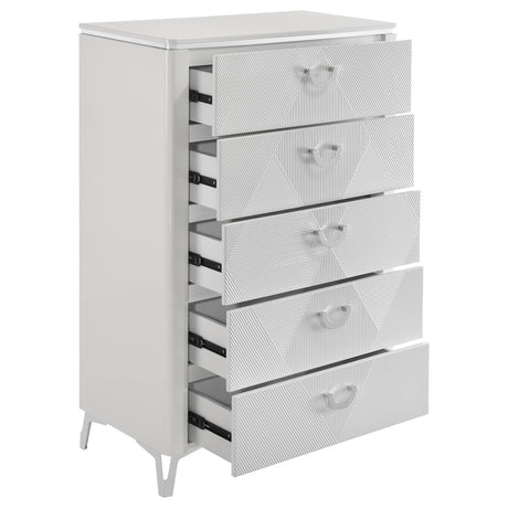 Cassia White High Gloss 5-drawer Bedroom Chest of Drawers - Ornate Home