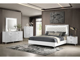 Cassia White High Gloss 5-piece Eastern King LED Bedroom Set - Ornate Home