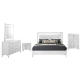 Cassia White High Gloss 5-piece Eastern King LED Bedroom Set - Ornate Home