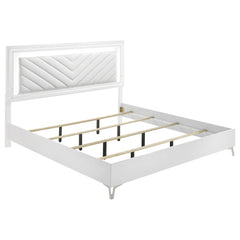 Cassia White High Gloss 5-piece Eastern King LED Bedroom Set - Ornate Home