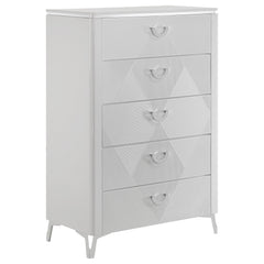 Cassia White High Gloss 5-piece Eastern King LED Bedroom Set - Ornate Home