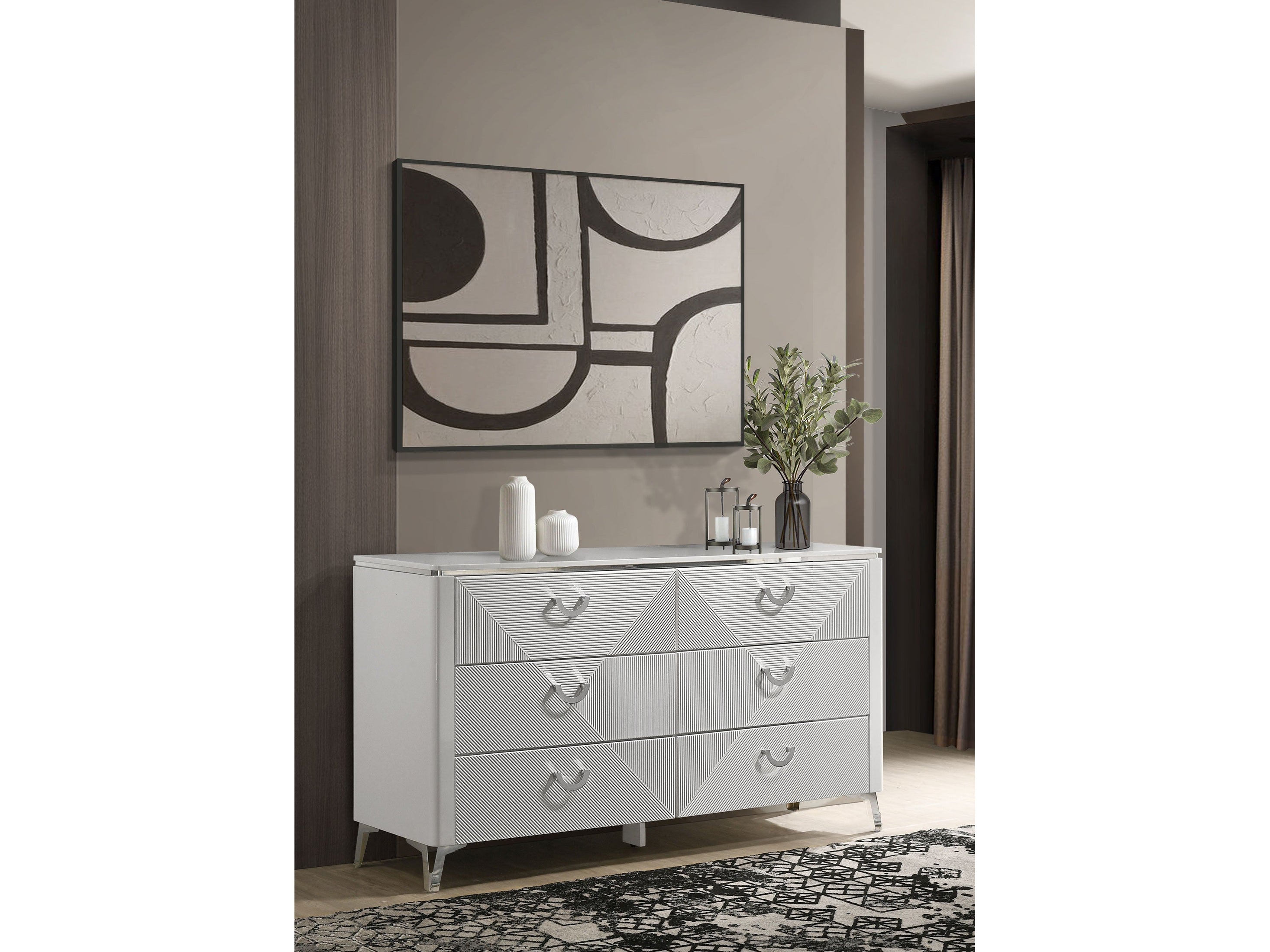 white high gloss dresser Felicity - 6-Drawer with LED Mirror adding a charming touch to your room Modern Large High Gloss 9