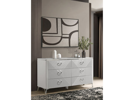 Cassia White High Gloss 6-drawer Bedroom Dresser Cabinet - Ornate Home