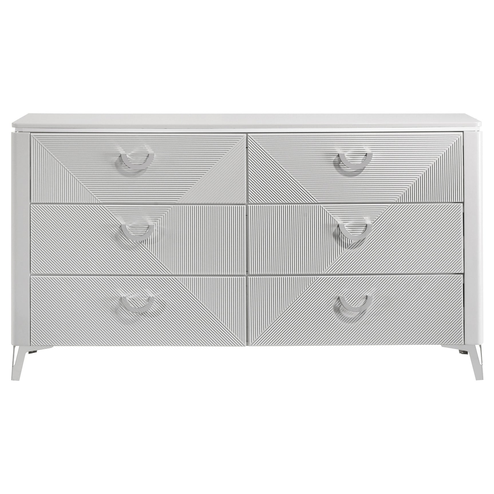 Cassia White High Gloss 6-drawer Bedroom Dresser Cabinet - Ornate Home