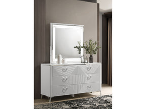 Cassia White High Gloss 6-drawer Dresser Cabinet with Mirror - Ornate Home