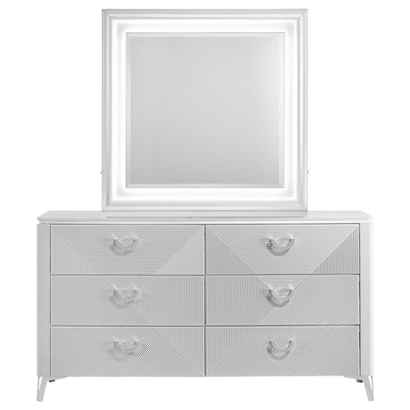 Cassia White High Gloss 6-drawer Dresser Cabinet with Mirror - Ornate Home