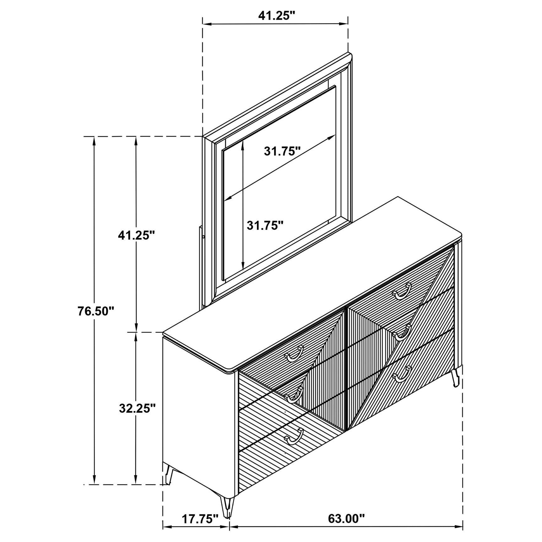 Cassia White High Gloss 6-drawer Dresser Cabinet with Mirror - Ornate Home