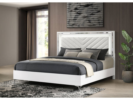 Cassia White High Gloss Eastern King LED Panel Bed - Ornate Home