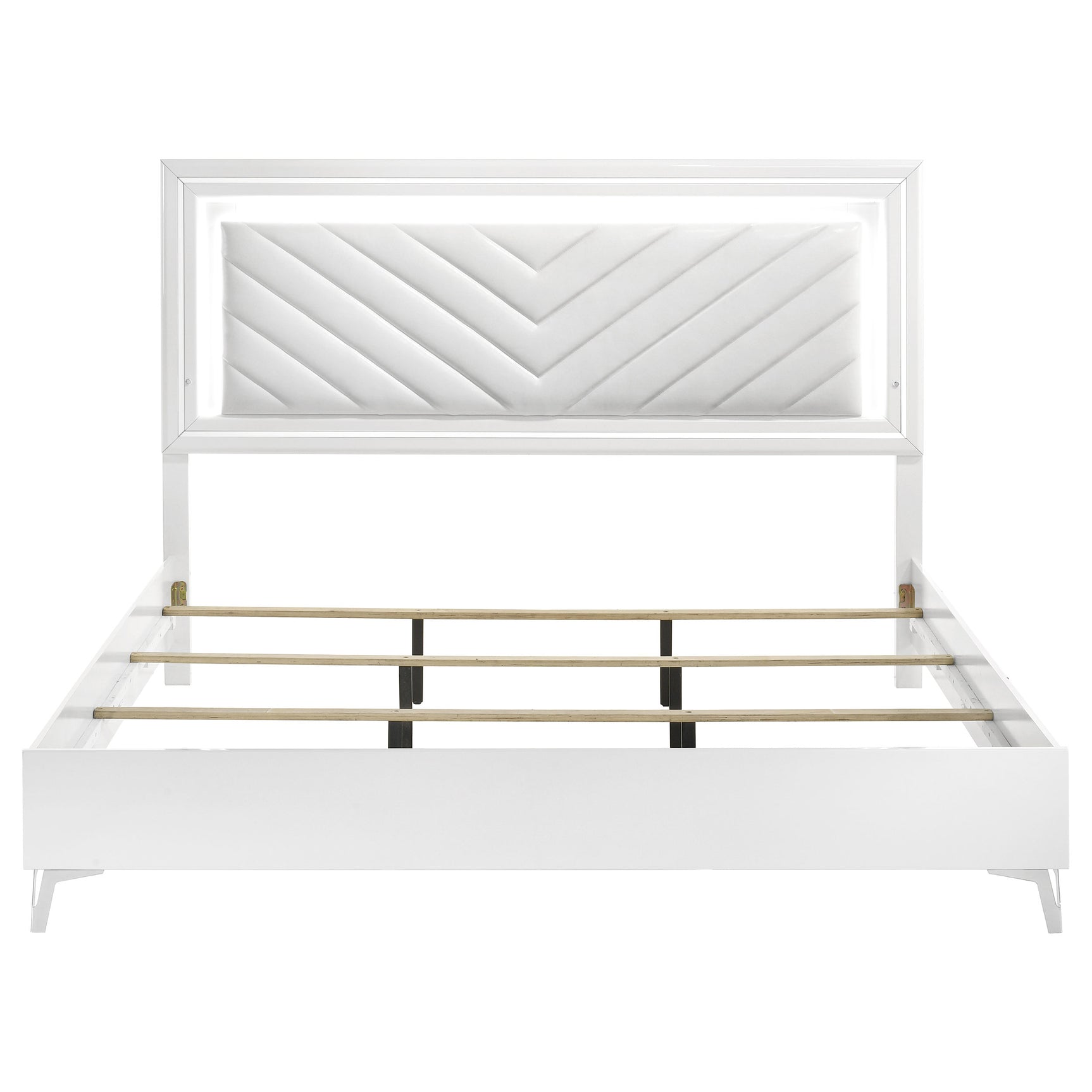 Cassia White High Gloss Eastern King LED Panel Bed - Ornate Home