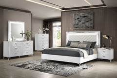 Cassia White High Gloss Eastern King LED Panel Bed - Ornate Home