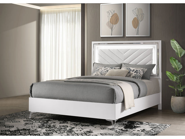 Cassia White High Gloss Queen LED Panel Bed - Ornate Home