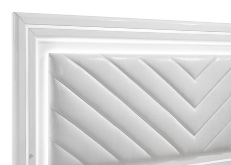 Cassia White High Gloss Queen LED Panel Bed - Ornate Home