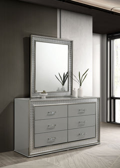 Cassiopeia Metallic Gray 5 Pc. Queen Bedroom Set w/ 2NS - Ornate Home