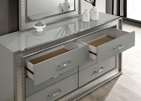 Cassiopeia Metallic Gray 5 Pc. Queen Bedroom Set w/ Chest - Ornate Home