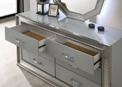 Cassiopeia Metallic Gray Queen 5 Piece Bedroom Set w/2 Nightstands - Ornate Home