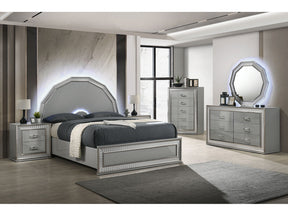 Cassiopeia Metallic Gray Queen 5 Piece Bedroom Set w/Chest - Ornate Home