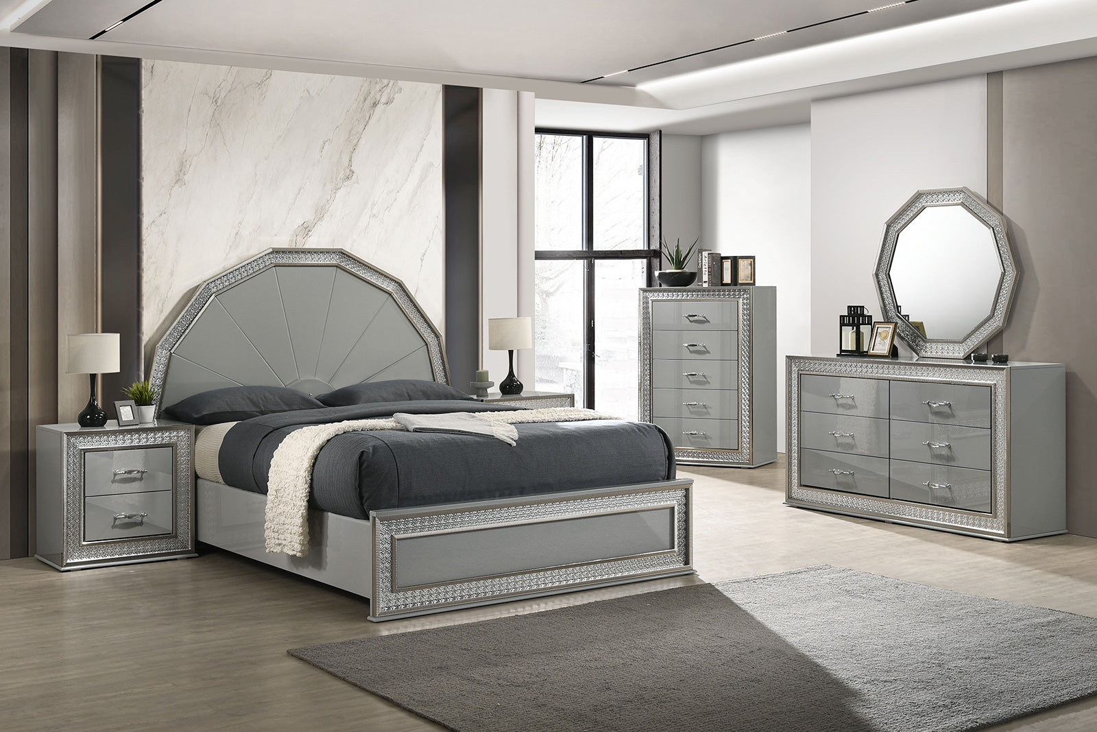Cassiopeia Metallic Gray Queen Bed - Ornate Home