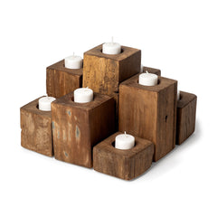 Cassius Light Brown Nine Wood Block Table Candle Holder - Ornate Home