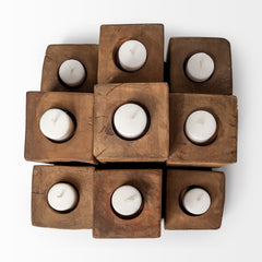 Cassius Light Brown Nine Wood Block Table Candle Holder - Ornate Home