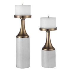 Castiel Brass/White Marble Candleholders (Set of 2) - Ornate Home