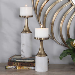 Castiel Brass/White Marble Candleholders (Set of 2) - Ornate Home