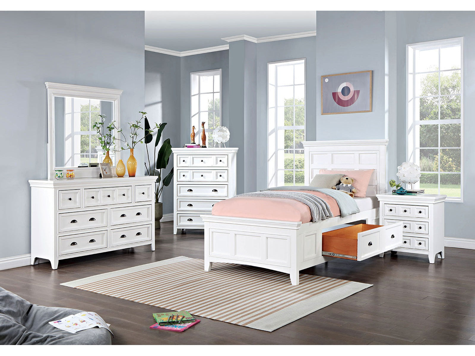 Castile White 4 Pc. Twin Bedroom Set - Ornate Home