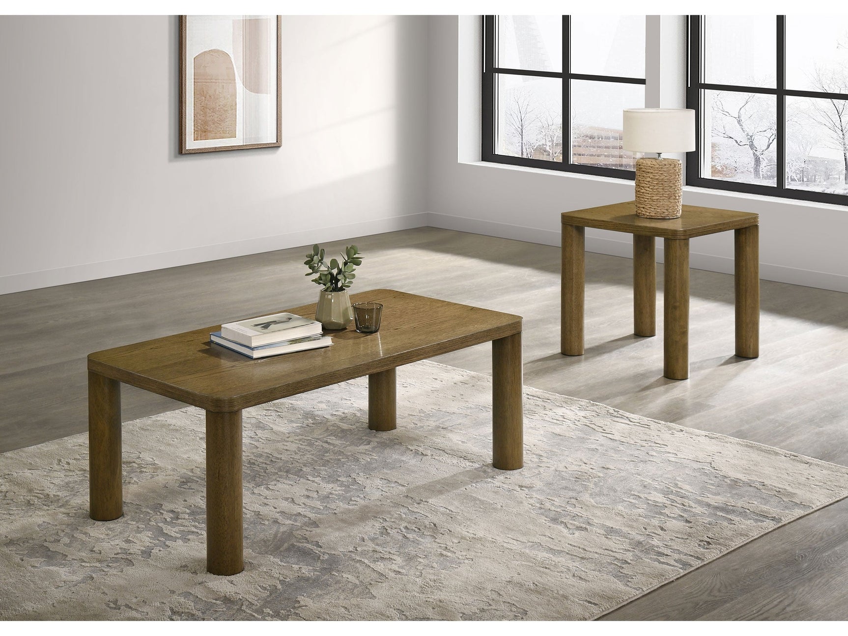 Castlewood Brown Oak 2-piece Cocktail Coffee Table Set - Ornate Home