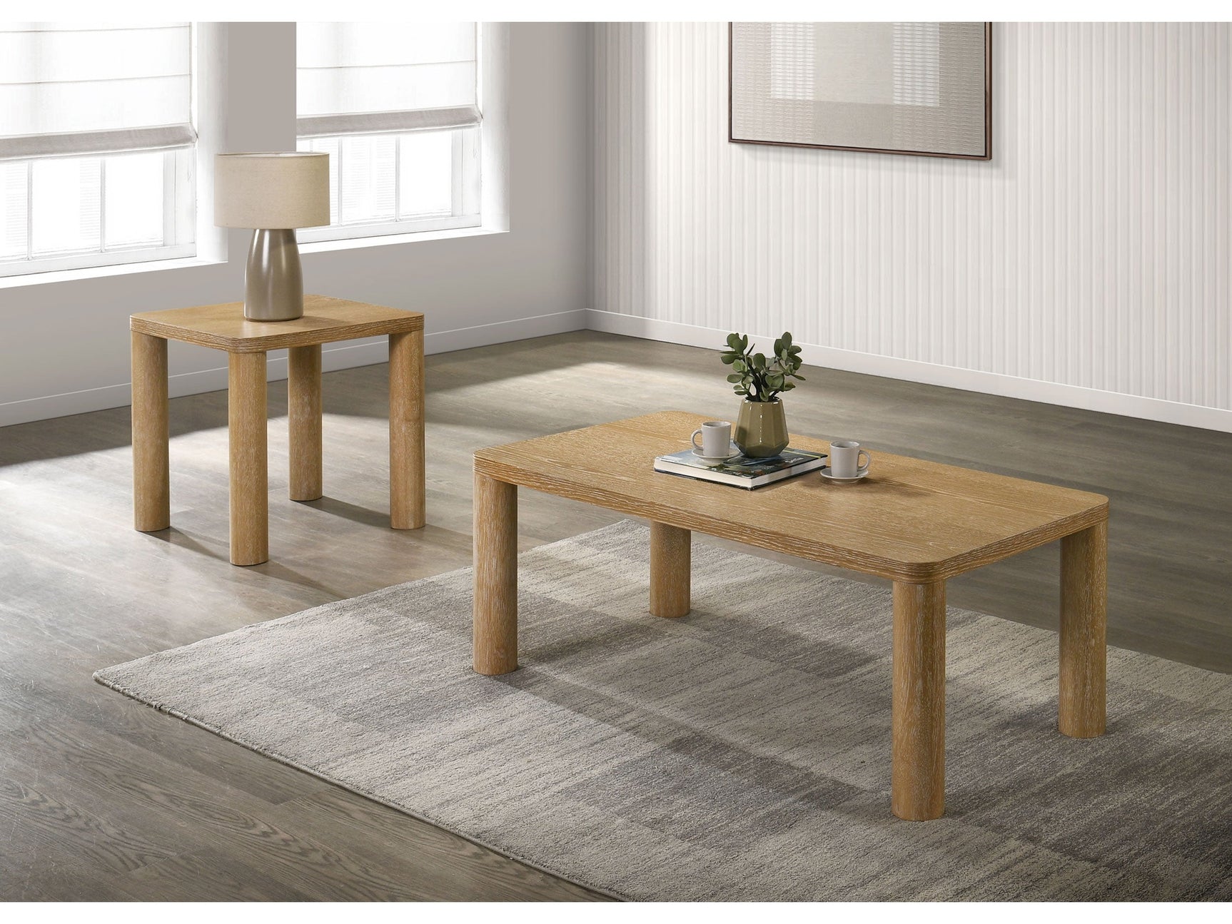Castlewood Washed Oak 2-piece Cocktail Coffee Table Set - Ornate Home