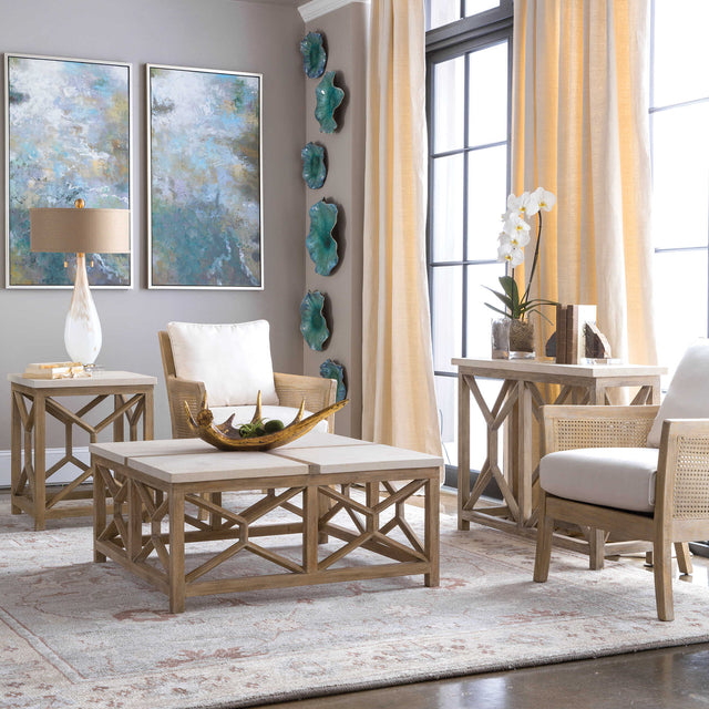 Catali White/Woodtone Stone Coffee Table - Ornate Home