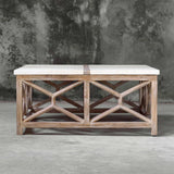Catali White/Woodtone Stone Coffee Table - Ornate Home