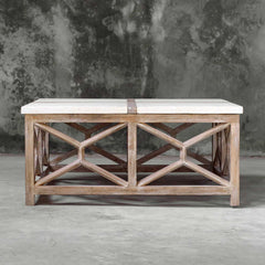 Catali White/Woodtone Stone Coffee Table - Ornate Home