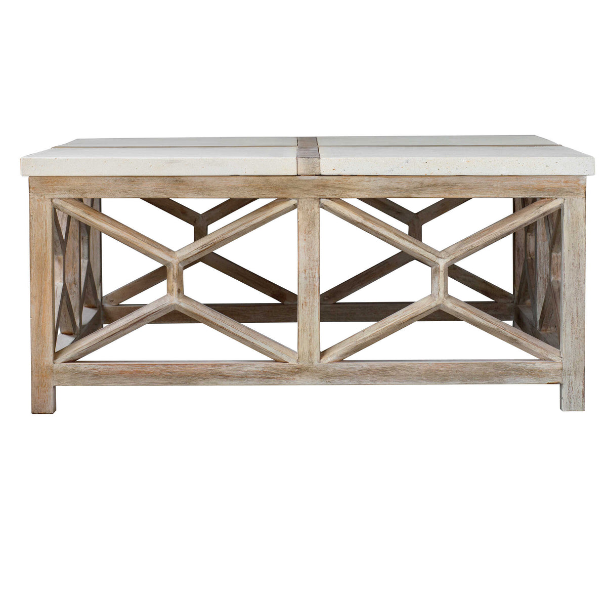 Catali White/Woodtone Stone Coffee Table - Ornate Home