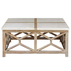 Catali White/Woodtone Stone Coffee Table - Ornate Home