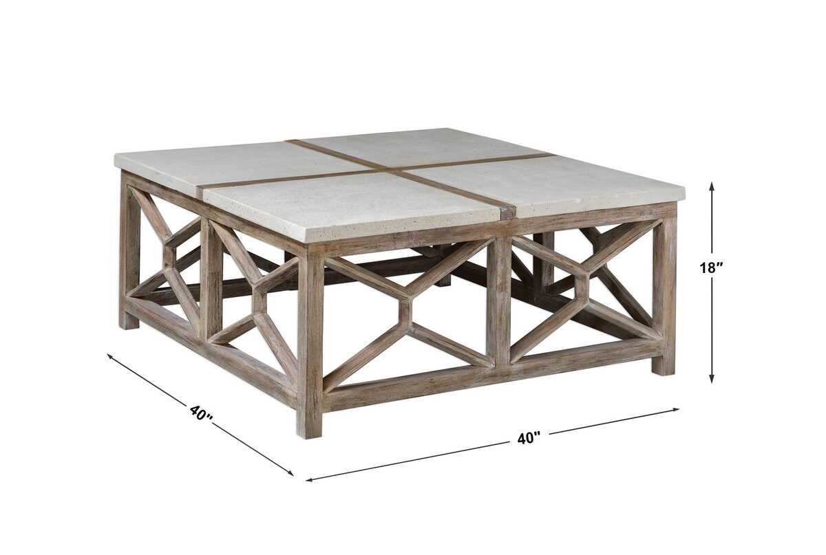 Catali White/Woodtone Stone Coffee Table - Ornate Home