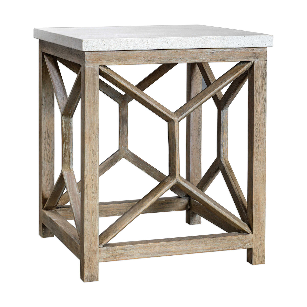 Catali White/Woodtone Stone End Table - Ornate Home