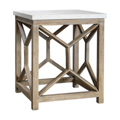 Catali White/Woodtone Stone End Table - Ornate Home