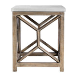 Catali White/Woodtone Stone End Table - Ornate Home