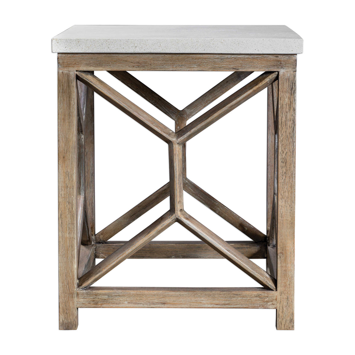 Catali White/Woodtone Stone End Table - Ornate Home