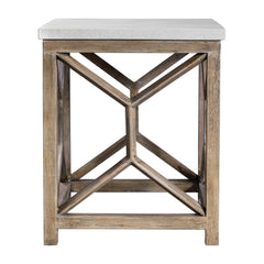 Catali White/Woodtone Stone End Table - Ornate Home