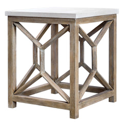 Catali White/Woodtone Stone End Table - Ornate Home