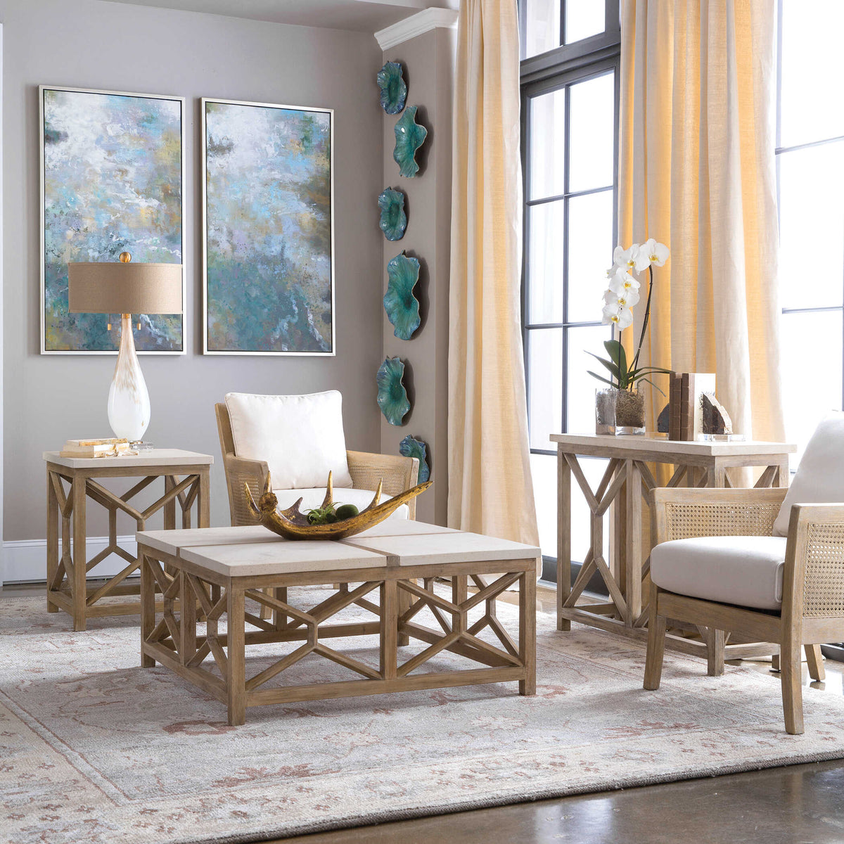 Catali White/Woodtone Stone End Table - Ornate Home