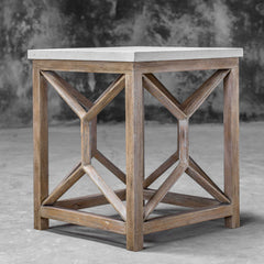 Catali White/Woodtone Stone End Table - Ornate Home