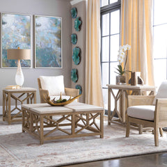 Catali White/Woodtone Stone End Table - Ornate Home