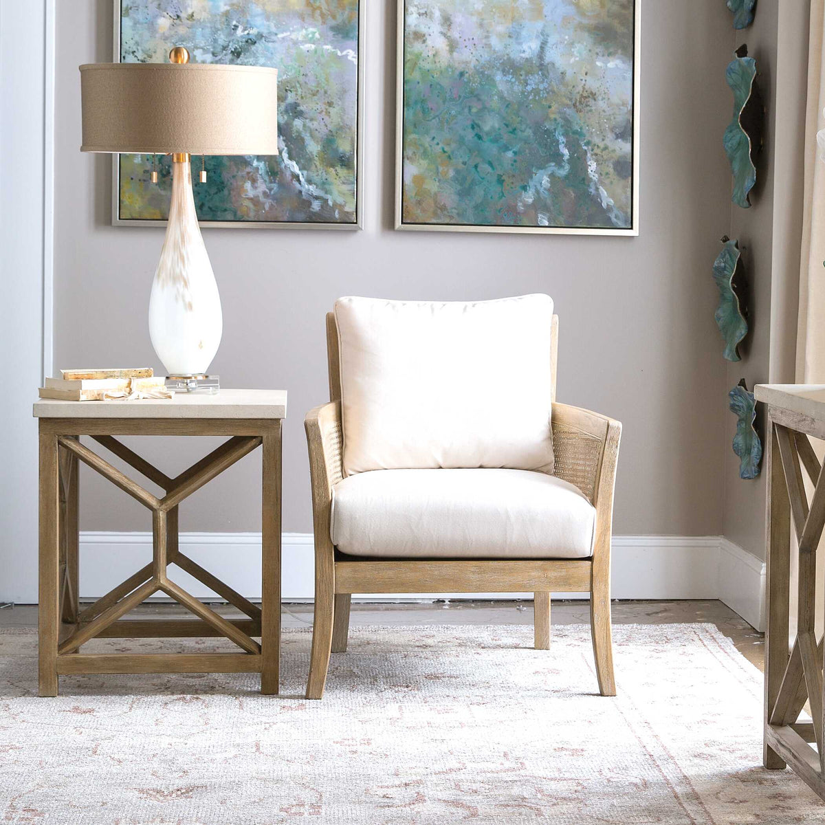 Catali White/Woodtone Stone End Table - Ornate Home
