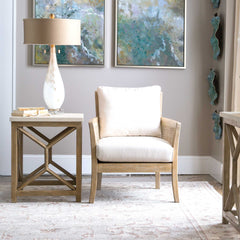Catali White/Woodtone Stone End Table - Ornate Home